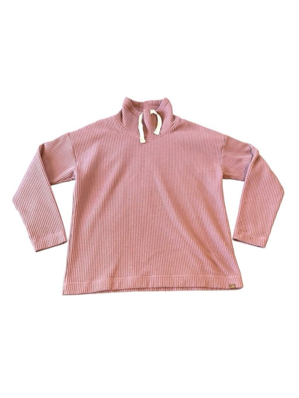 LL Bean Waffle Knit Cowl Neck Pullover Top L Dusty Rose Coquette Gorpcore
